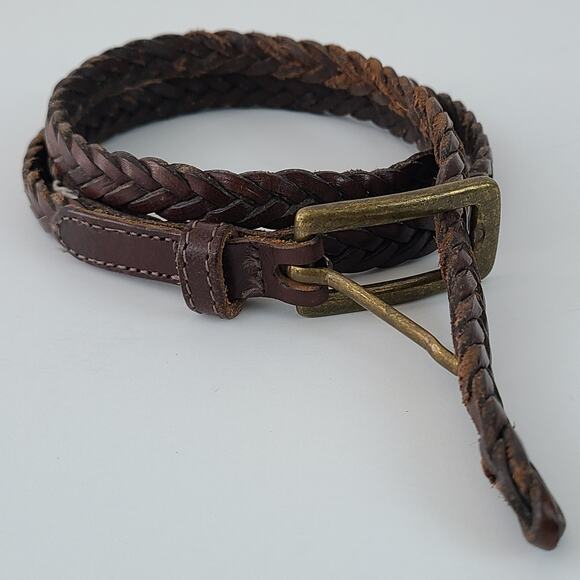 Unlabeled brown leather 1.5 braided belt size L/L good used condition - Picture 2 of 8
